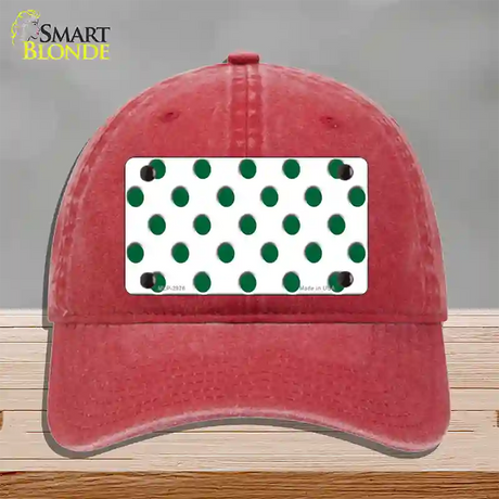 Green White Polka Dot Novelty License Plate Hat Unconstructed Cotton / Red