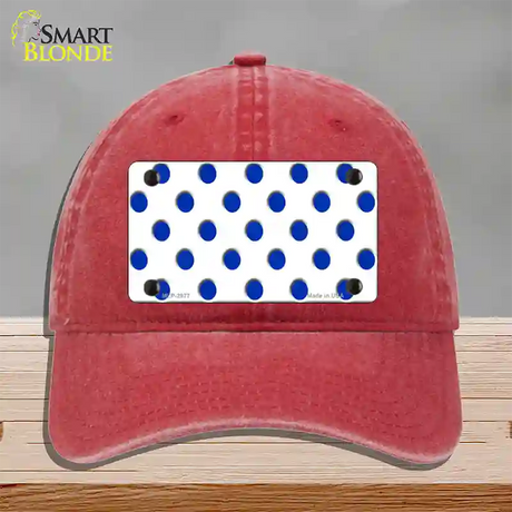 Blue White Polka Dot Novelty License Plate Hat Unconstructed Cotton / Red