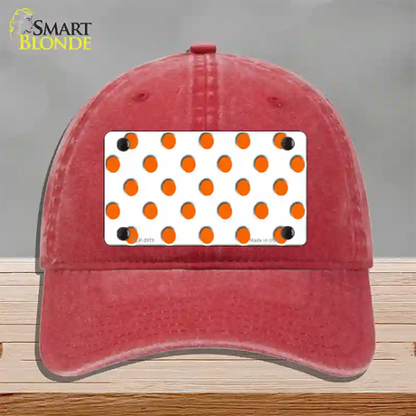 Orange White Polka Dot Novelty License Plate Hat Unconstructed Cotton / Red