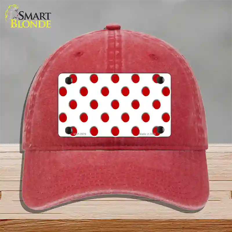 Red White Polka Dot Novelty License Plate Hat Unconstructed Cotton / Red