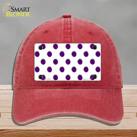 Purple White Polka Dot Novelty License Plate Hat Unconstructed Cotton / Red