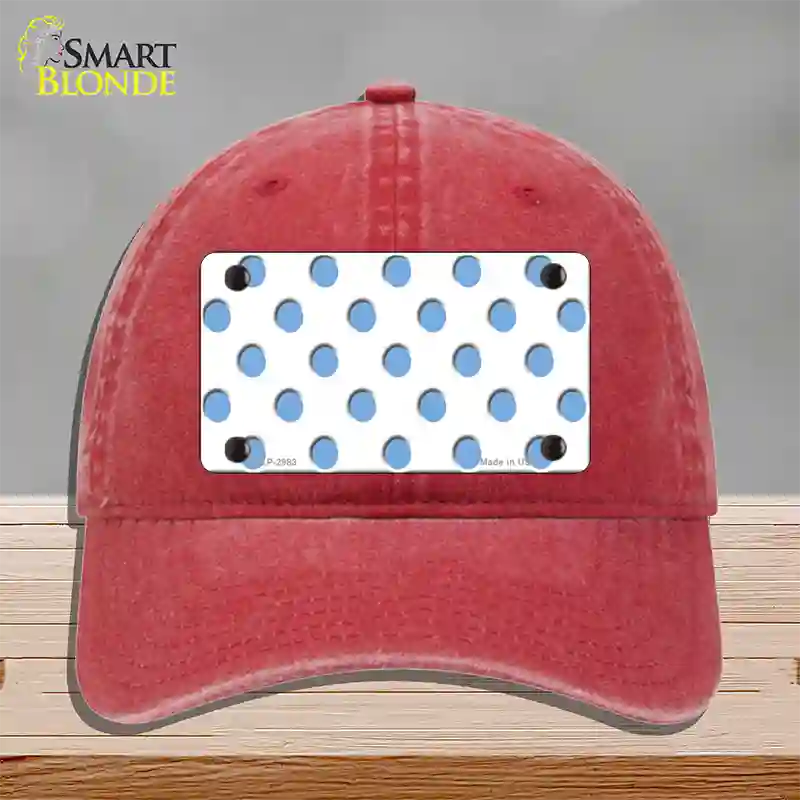 Light Blue White Polka Dot Novelty License Plate Hat Unconstructed Cotton / Red