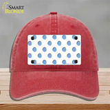 Light Blue White Polka Dot Novelty License Plate Hat Unconstructed Cotton / Red