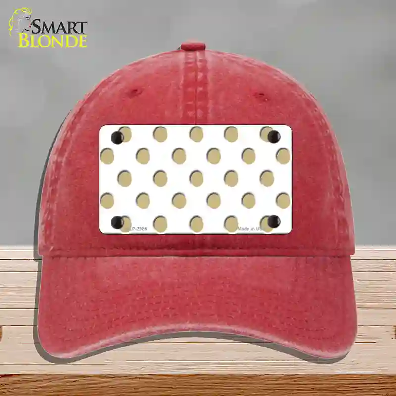 Gold White Polka Dot Novelty License Plate Hat Unconstructed Cotton / Red