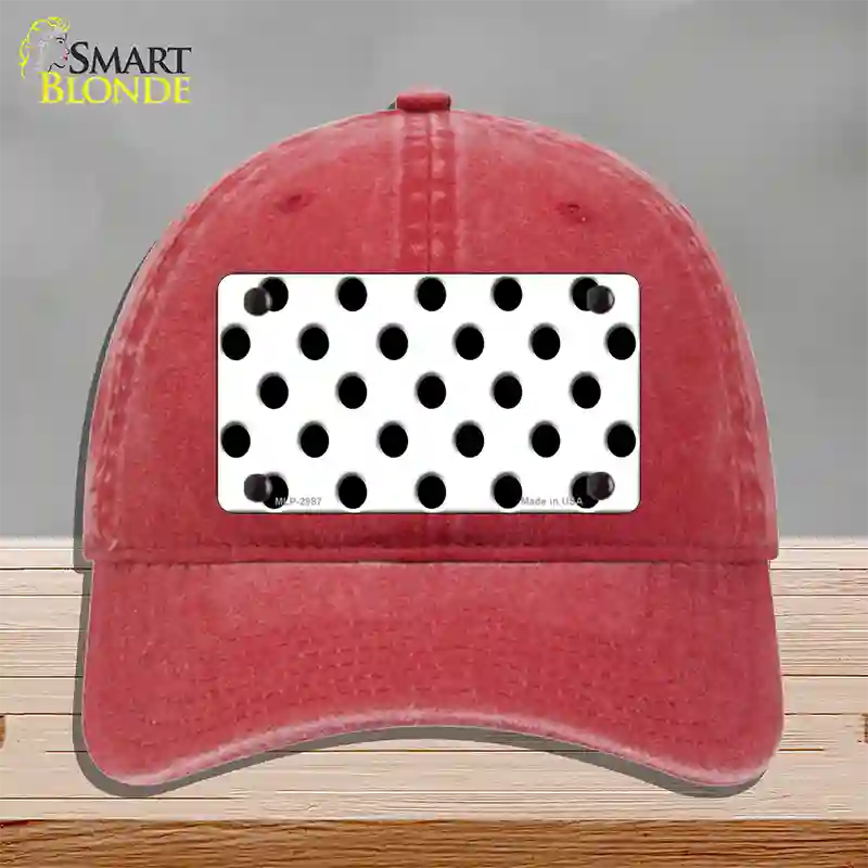 Black White Polka Dot Novelty License Plate Hat Unconstructed Cotton / Red