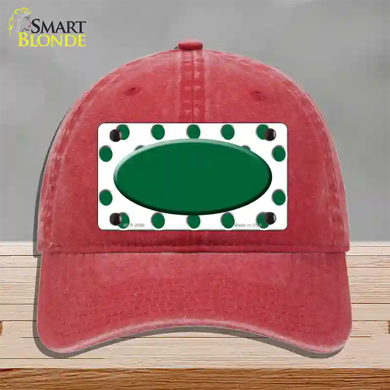 Green White Polka Dot Green Center Oval Novelty License Plate Hat Unconstructed Cotton / Red