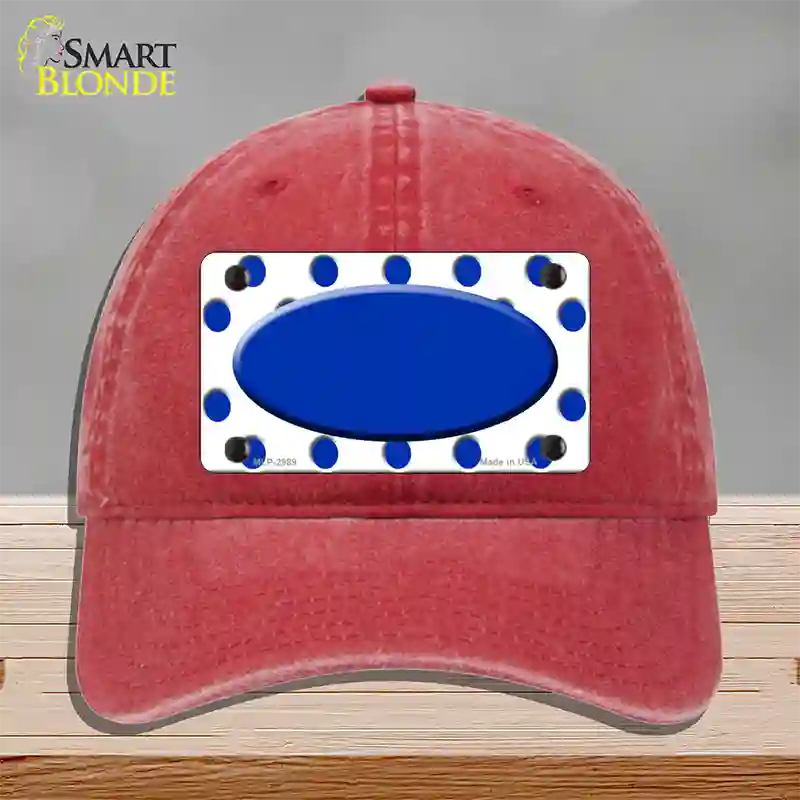 Blue White Polka Dot Blue Center Oval Novelty License Plate Hat Unconstructed Cotton / Red