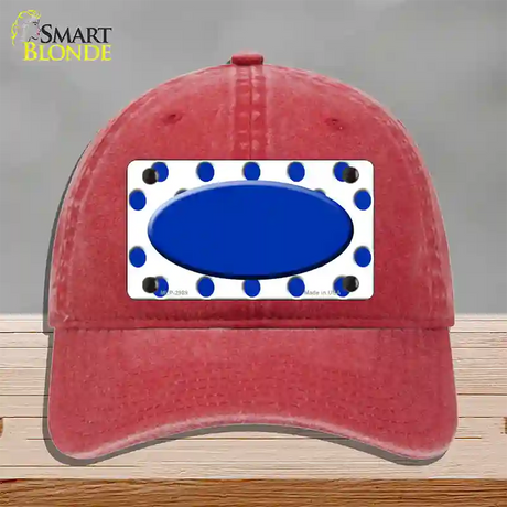 Blue White Polka Dot Blue Center Oval Novelty License Plate Hat Unconstructed Cotton / Red