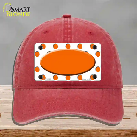 Orange White Polka Dot Orange Center Oval Novelty License Plate Hat Unconstructed Cotton / Red