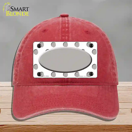 Grey White Polka Dot Grey Center Oval Novelty License Plate Hat Unconstructed Cotton / Red