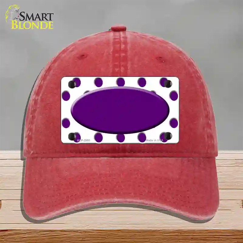 Purple White Polka Dot Purple Center Oval Novelty License Plate Hat Unconstructed Cotton / Red