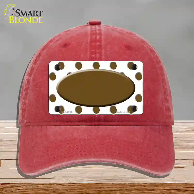 Brown White Polka Dot Brown Center Oval Novelty License Plate Hat Unconstructed Cotton / Red