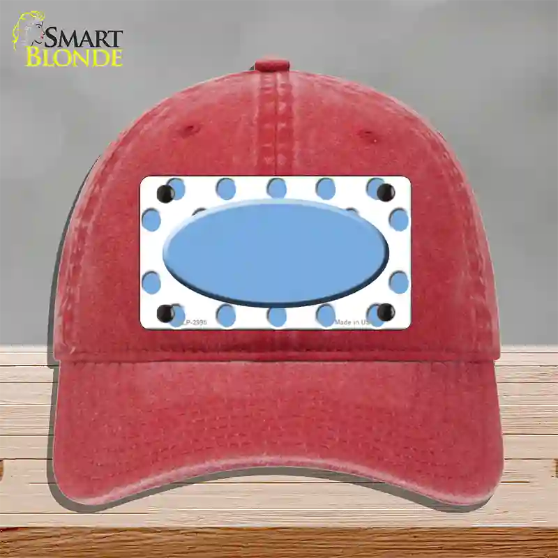 Light Blue White Polka Dot Light Blue Center Oval Novelty License Plate Hat Unconstructed Cotton / Red