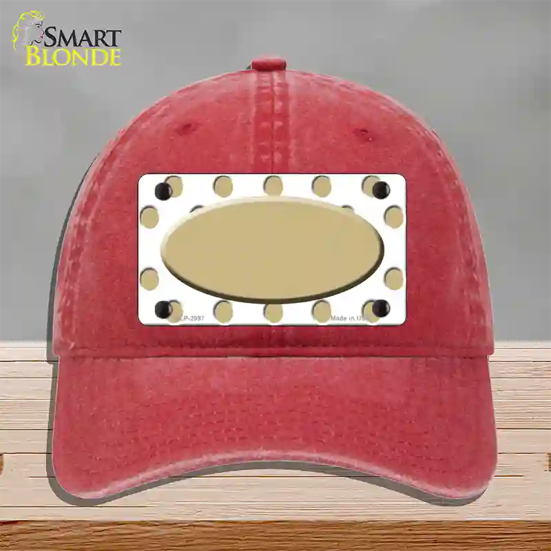 Gold White Polka Dot Gold Center Oval Novelty License Plate Hat Unconstructed Cotton / Red