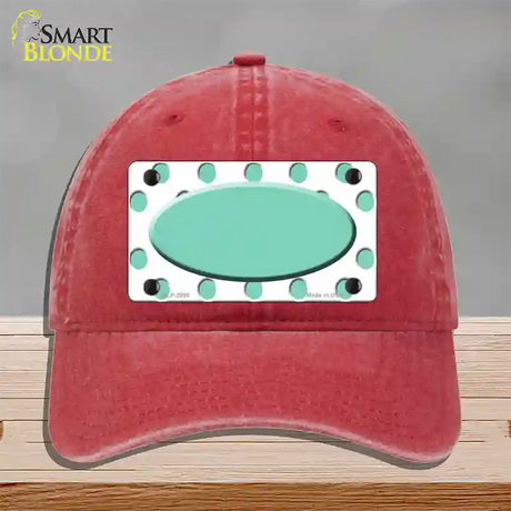 Mint White Polka Dot Teal Center Oval Novelty License Plate Hat Unconstructed Cotton / Red