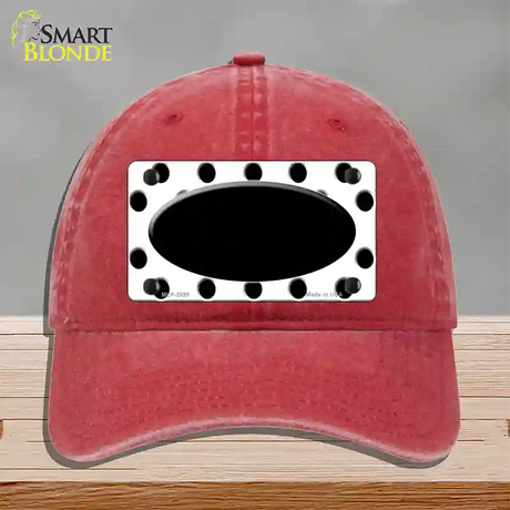 Black White Polka Dot Black Center Oval Novelty License Plate Hat Unconstructed Cotton / Red