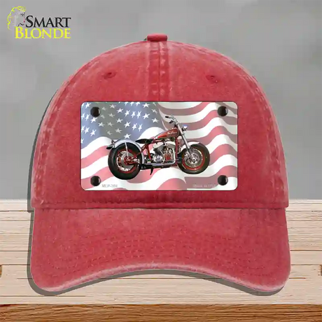 Indian Motorcycle American Flag Novelty License Plate Hat Unconstructed Cotton / Red