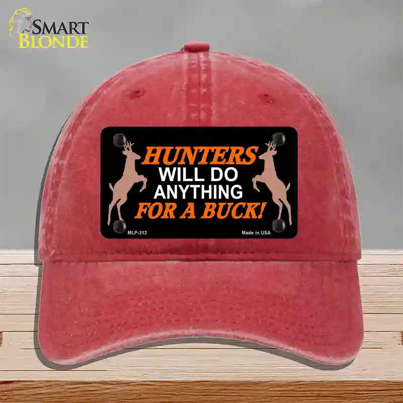 Hunters Will Do Anything Novelty License Plate Hat Unconstructed Cotton / Red