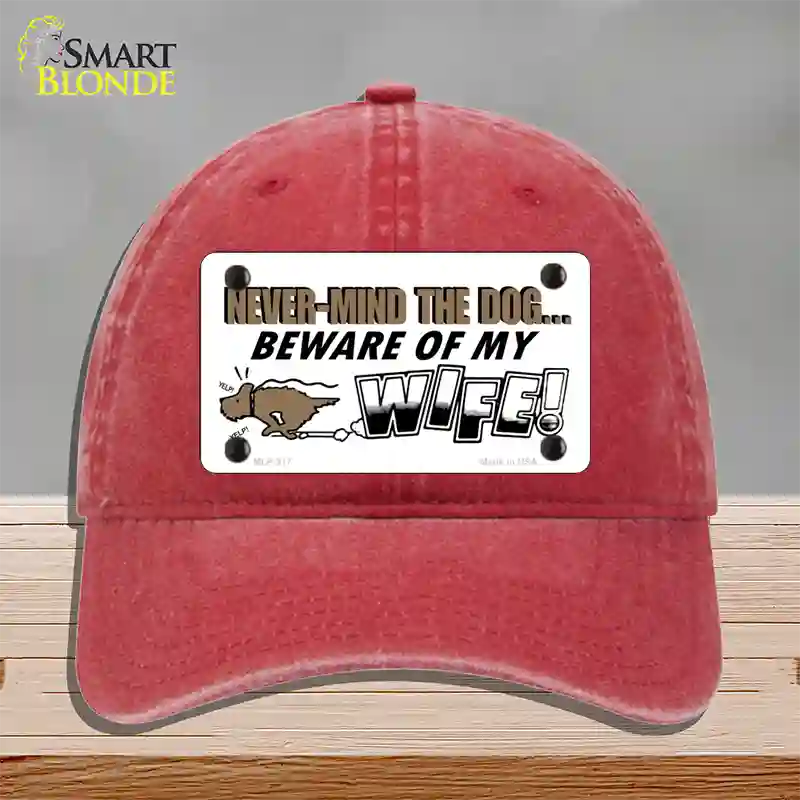 Beware Of My Wife Novelty License Plate Hat Unconstructed Cotton / Red