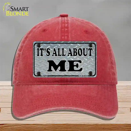 Its All About Me Novelty License Plate Hat Unconstructed Cotton / Red