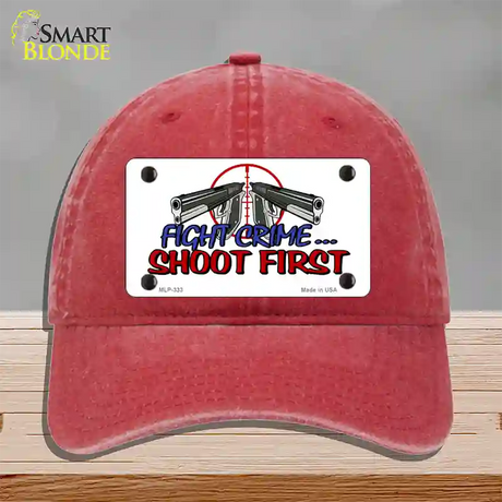 Fight Crime Shoot First Novelty License Plate Hat Unconstructed Cotton / Red