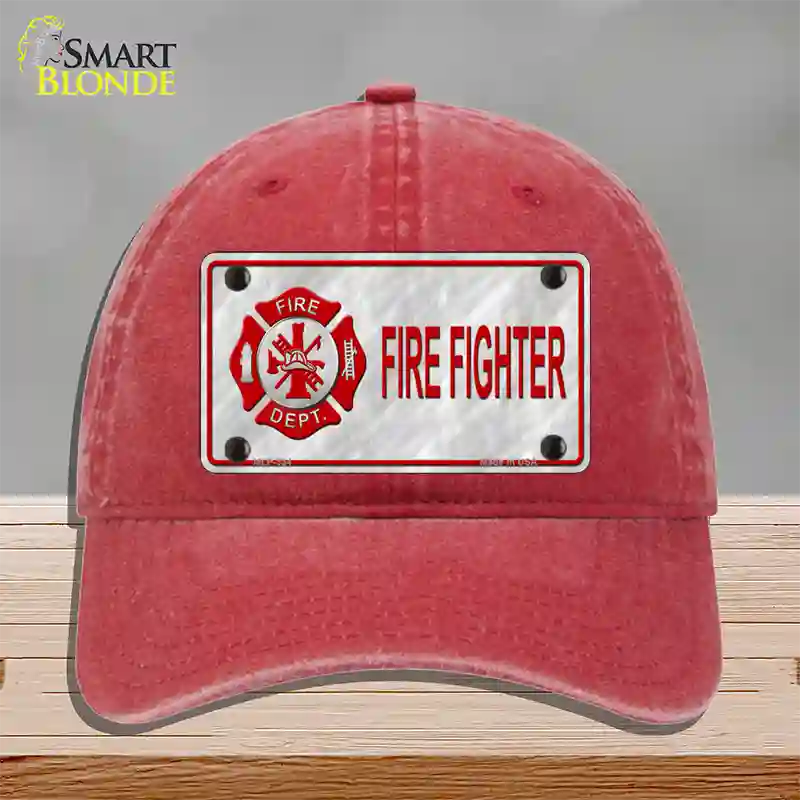 Firefighter Badge Novelty License Plate Hat Unconstructed Cotton / Red