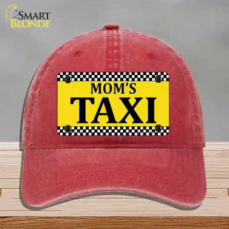 Moms Taxi Novelty License Plate Hat Unconstructed Cotton / Red