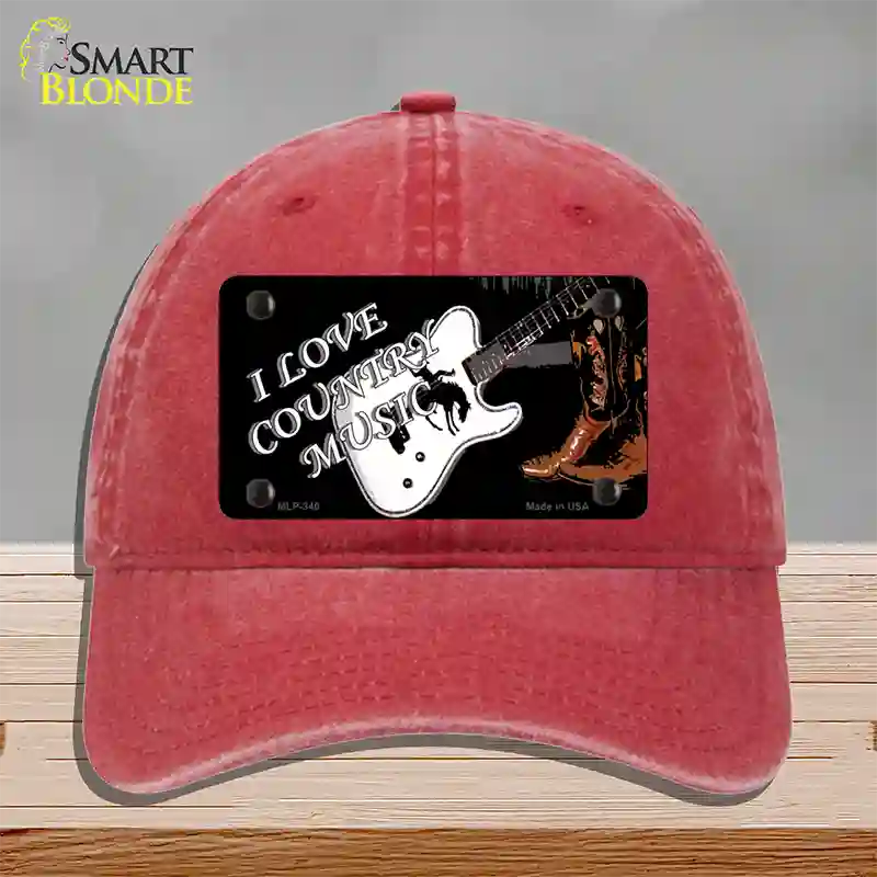 I Love Country Music Novelty License Plate Hat Unconstructed Cotton / Red