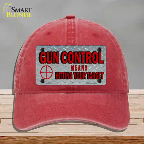 Gun Control Novelty License Plate Hat Unconstructed Cotton / Red