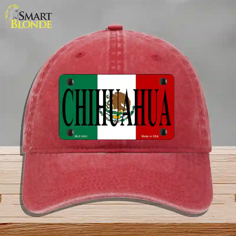 Chihuahua Mexico Flag Novelty License Plate Hat Unconstructed Cotton / Red