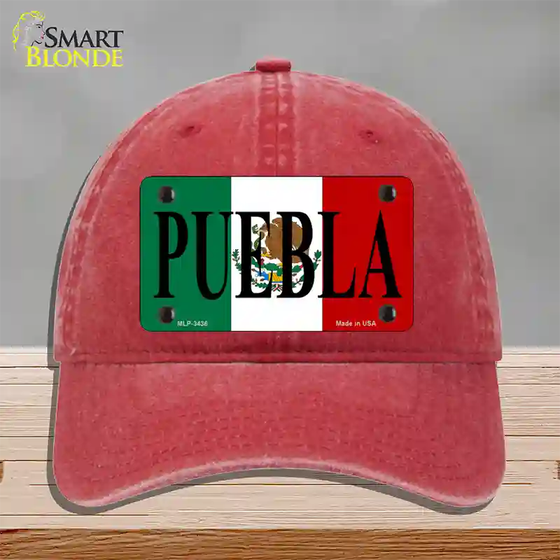 Puebla Novelty License Plate Hat Unconstructed Cotton / Red