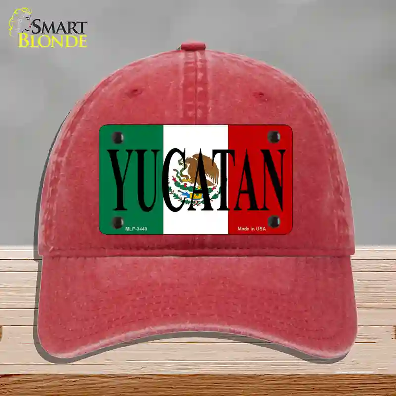 Yucatan Novelty License Plate Hat Unconstructed Cotton / Red