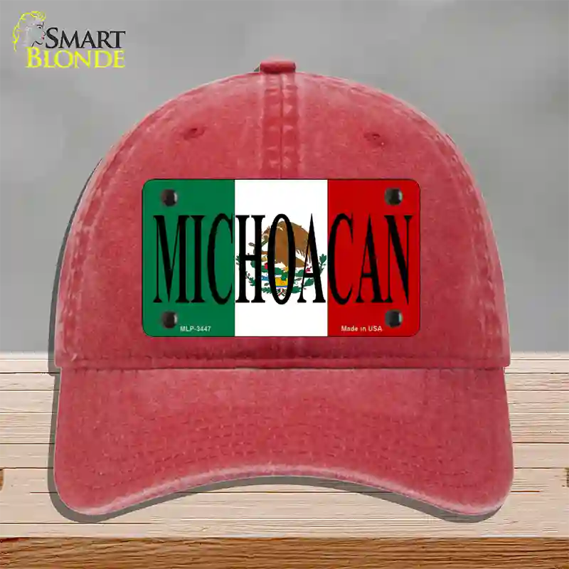 Michoacan Mexico Flag Novelty License Plate Hat Unconstructed Cotton / Red