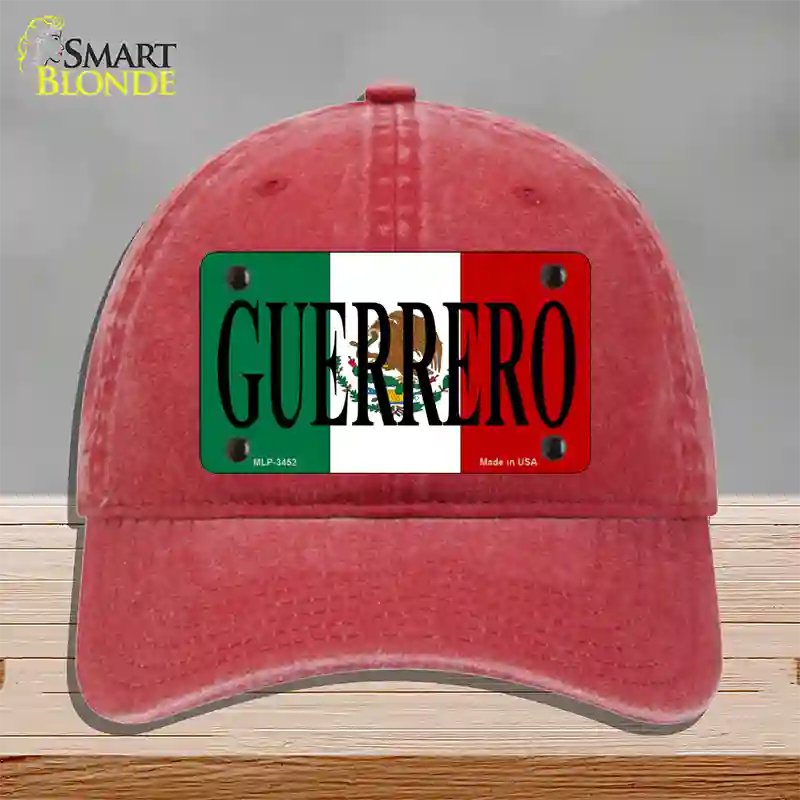 Guerrero Mexico Flag Novelty License Plate Hat Unconstructed Cotton / Red