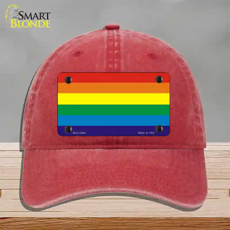 Rainbow Flag Novelty License Plate Hat Unconstructed Cotton / Red