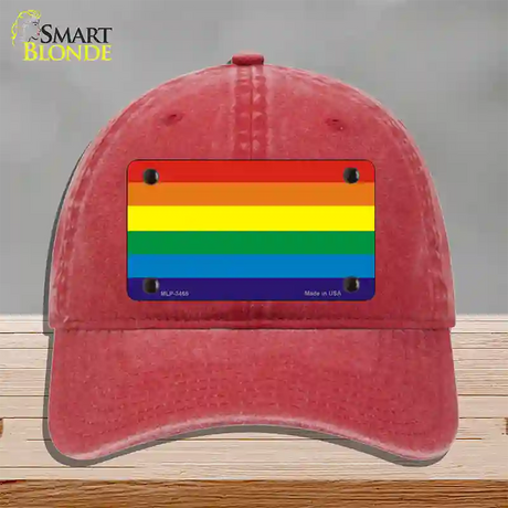 Rainbow Flag Novelty License Plate Hat Unconstructed Cotton / Red