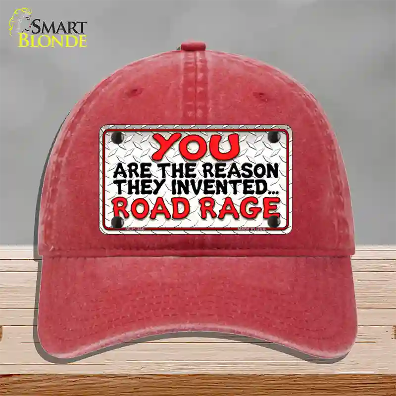 Invented Road Rage Novelty License Plate Hat Unconstructed Cotton / Red