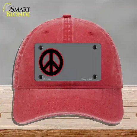 Peace Symbol Offset Novelty License Plate Hat Unconstructed Cotton / Red