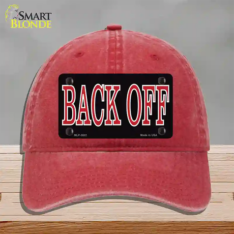 Back Off Black Novelty License Plate Hat Unconstructed Cotton / Red