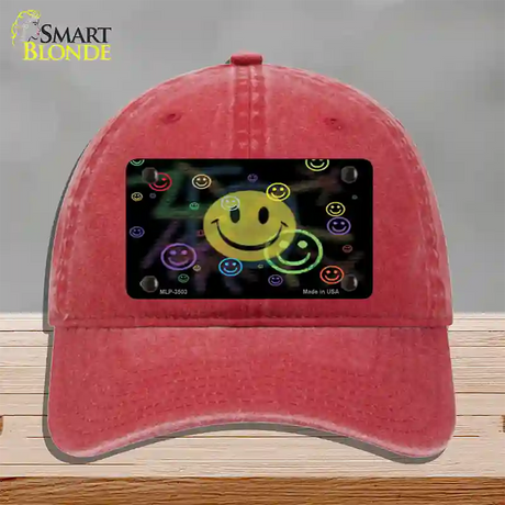 Smiley Novelty License Plate Hat Unconstructed Cotton / Red