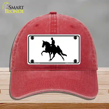 Horse With Rider Novelty License Plate Hat Unconstructed Cotton / Red