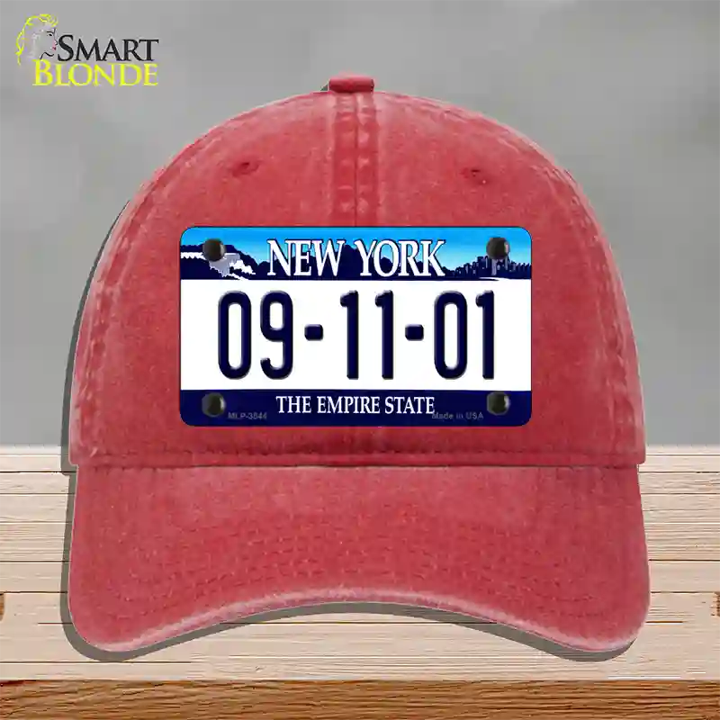 9 11 01 New York Novelty License Plate Hat Unconstructed Cotton / Red