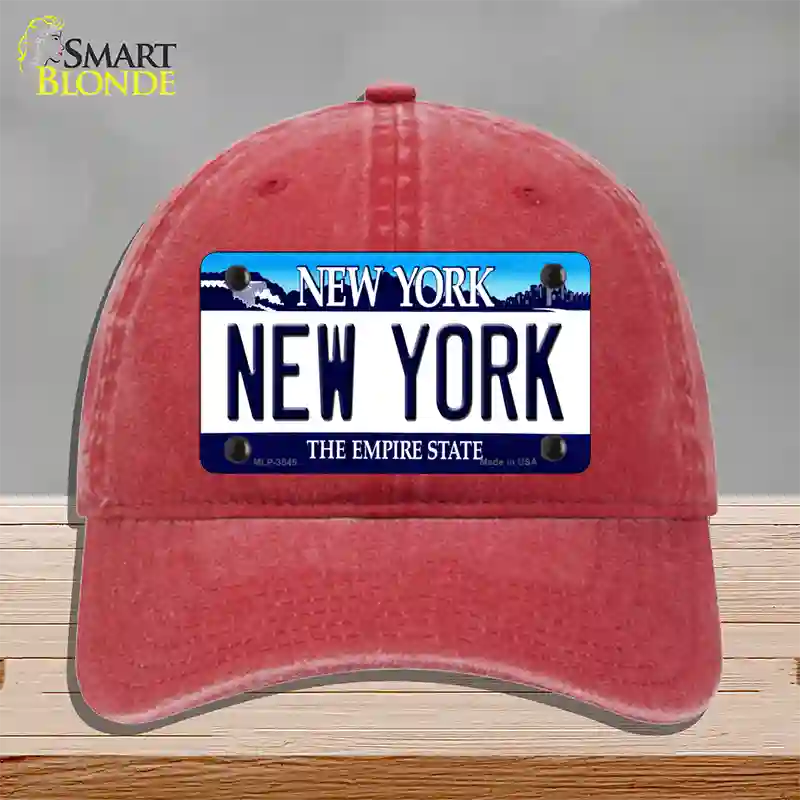 New York State Novelty License Plate Hat Unconstructed Cotton / Red