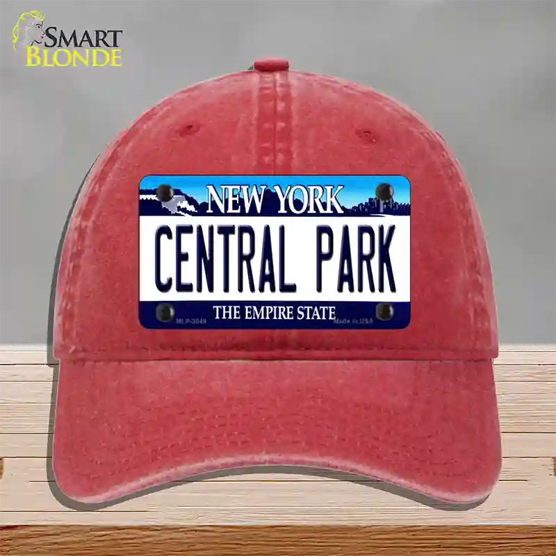 Central Park New York Novelty License Plate Hat Unconstructed Cotton / Red