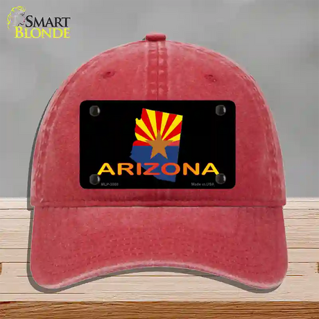 Arizona Flag Filled State Outline Novelty License Plate Hat Unconstructed Cotton / Red