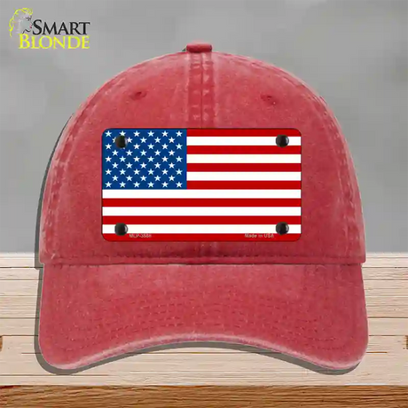 American Flag Novelty License Plate Hat Unconstructed Cotton / Red