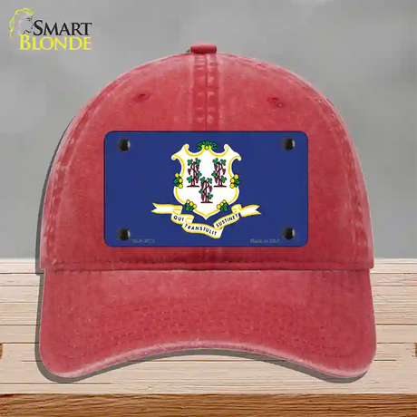 Connecticut State Flag Novelty License Plate Hat Unconstructed Cotton / Red