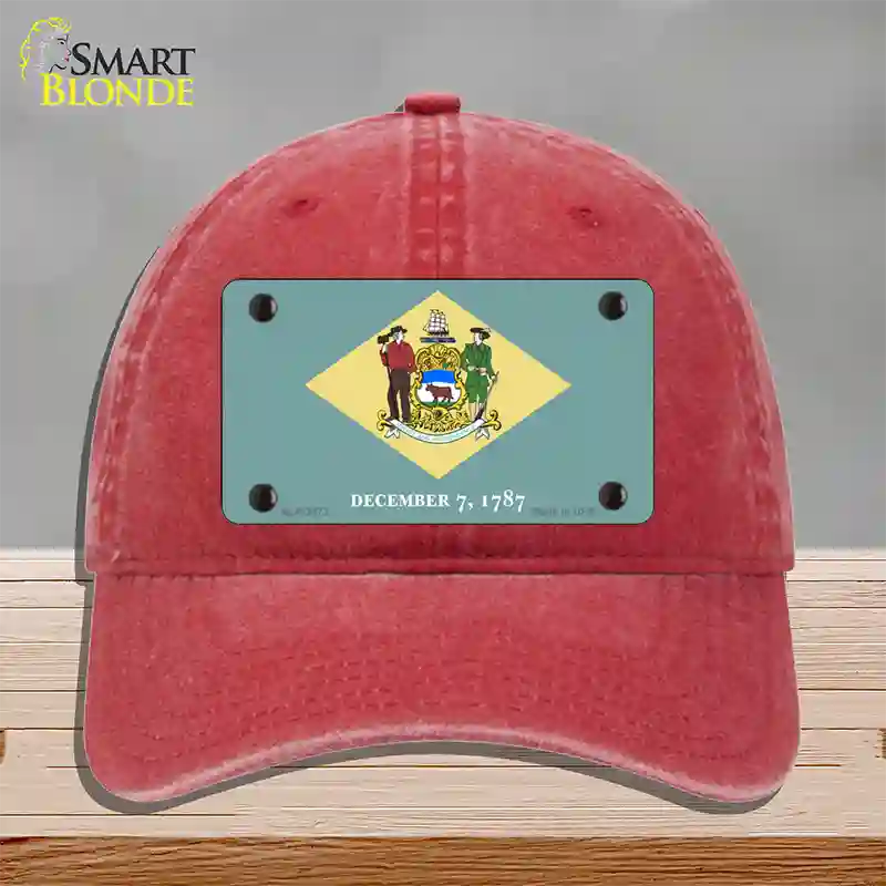 Delaware State Flag Novelty License Plate Hat Unconstructed Cotton / Red