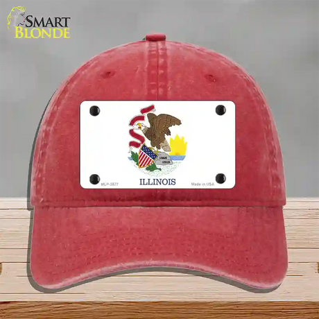 Illinois State Flag Novelty License Plate Hat Unconstructed Cotton / Red