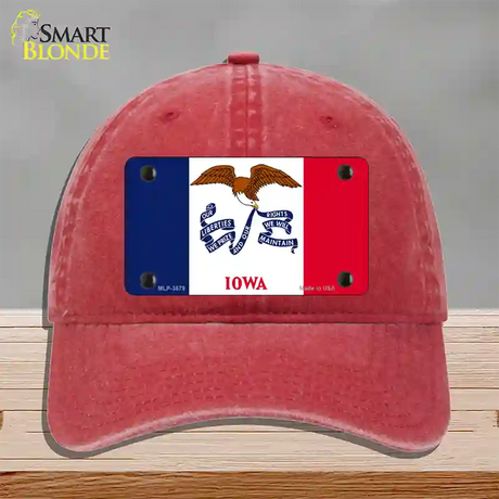 Iowa State Flag Novelty License Plate Hat Unconstructed Cotton / Red